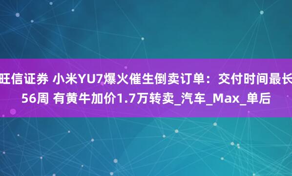 旺信证券 小米YU7爆火催生倒卖订单：交付时间最长56周 有黄牛加价1.7万转卖_汽车_Max_单后